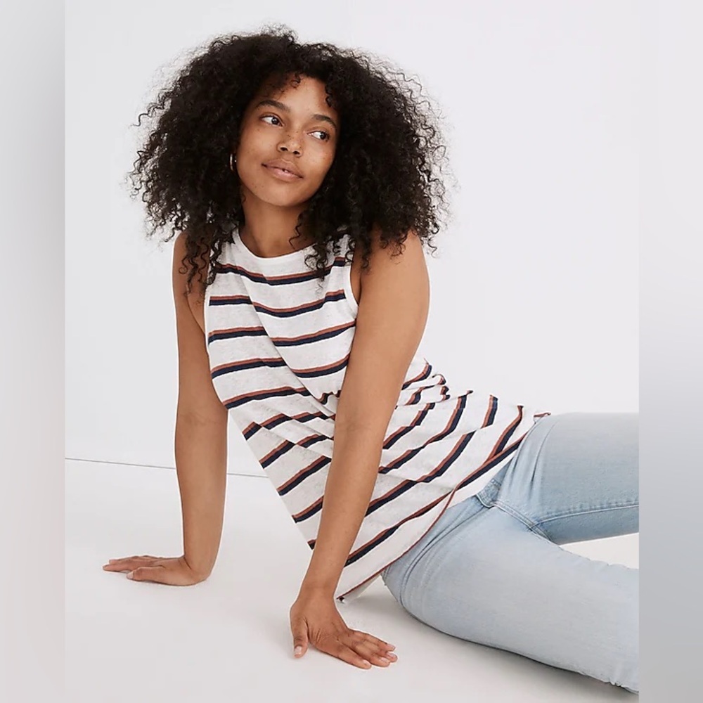 Madewell Modern Linen Tank Top in Stripe xs